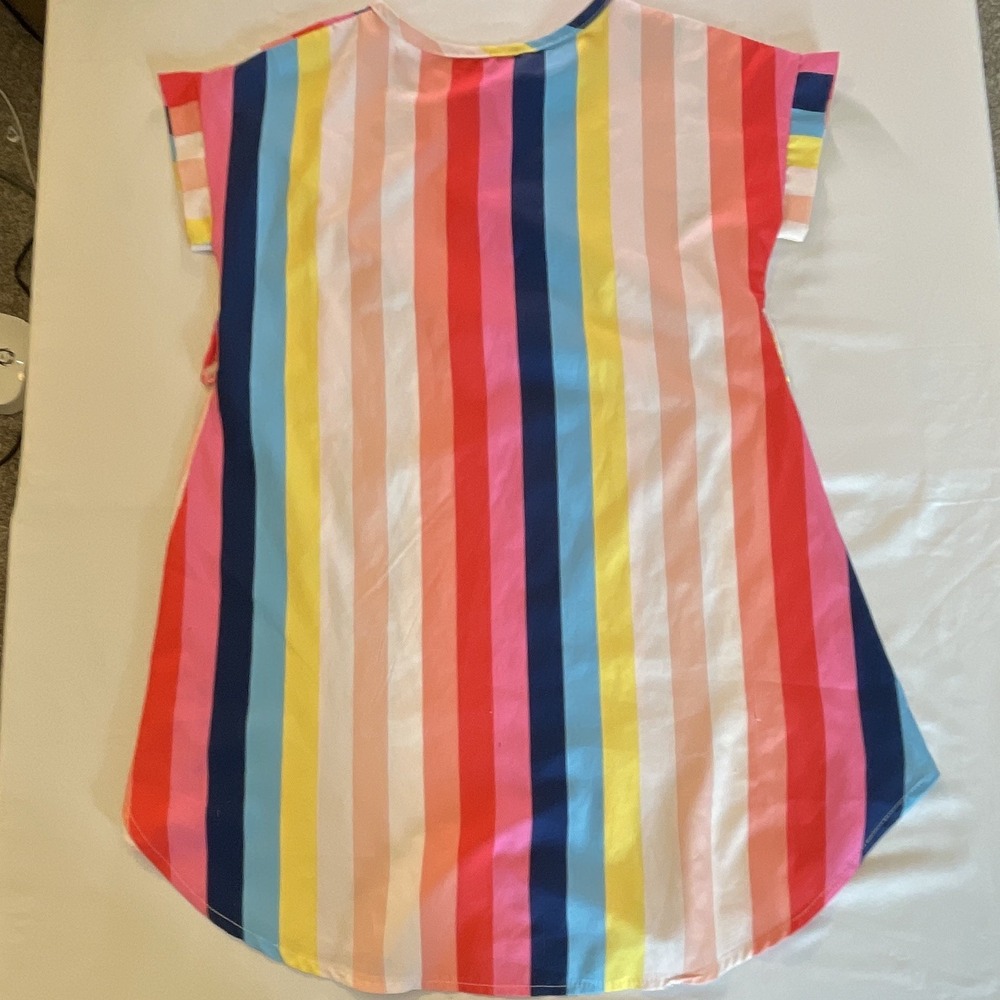 Girls Multicolor Striped T-Shirt Dress, M, Short Sleeve, Round Neck - Picture 5 of 5